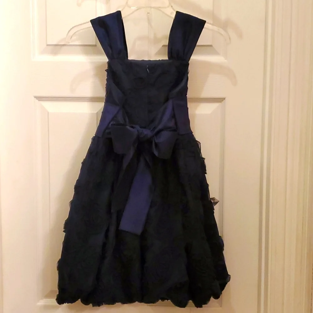 EUC Bonnie Jean Girl's Navy Bubble Holiday Dress with Beautiful Detail 12 - Picture 2 of 4